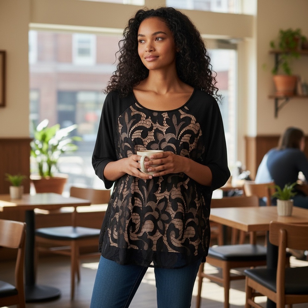 Chic Black Lace Women's Blouse